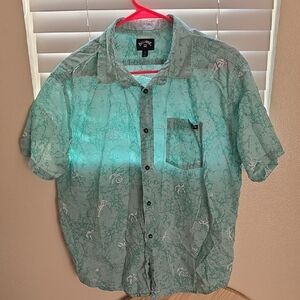 Billabong Men's Teal Patterned Button Down Shirt